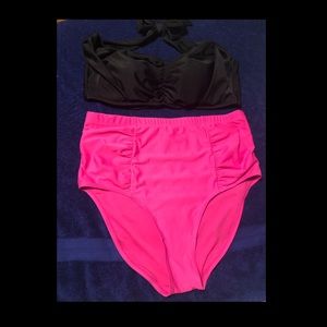 Black and hot pink plus size bikini